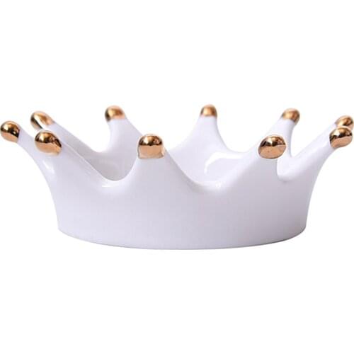 Royal White Ceramic Crown Tray Jewelry Trinkets Holder Room Decorations