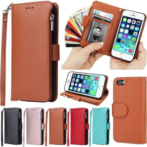 Flip Leather Case for iPhone 5 5S 6 6S 7 8 Plus SE 2020 Zipper Wallet Card Cover for iPhone 12 Mini 11 Pro Max XS XR X 10 Coque