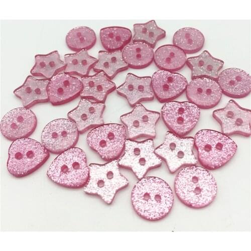 100pcs Pink Glitter Heart Star Round Mixed 2 Holes Sewing Buttons Sparkle Shiny Baby Clothing Accessories Button