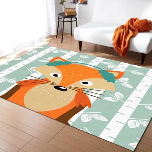 Cartoon Fox White Birch Carpets for Living Room Childrens Room Carpet Bedroom Bedside Blanket Kitchen Doormat