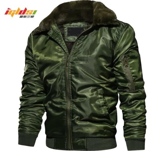 Men Winter Fleece Jacket MA1 Tactical Pilot Bomber Jacket Men Warm Military Jacket Fur Collar Army Air Force Coats Plus Size 3XL
