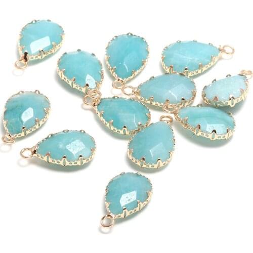 New 5pcs Natural Stone Water Drop Shape Section Amazonite Pendants for Jewelry Making DIY Necklace Size 13x23mm