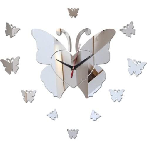 New fashion butterfly-shaped dial decor wall watches mirror acrylic diy wall clocks butterfly decor living room wall watch