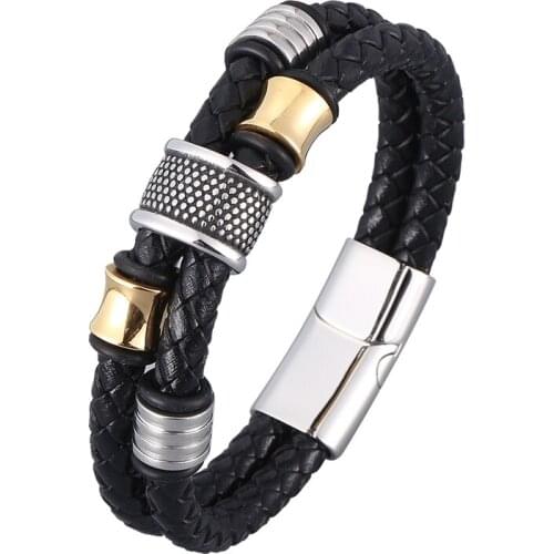 New Luxury Accessories Bracelet Mens Jewelry Fashion Black Genuine Leather Wristband DIY Combination Wild Handsome Gift PD0958