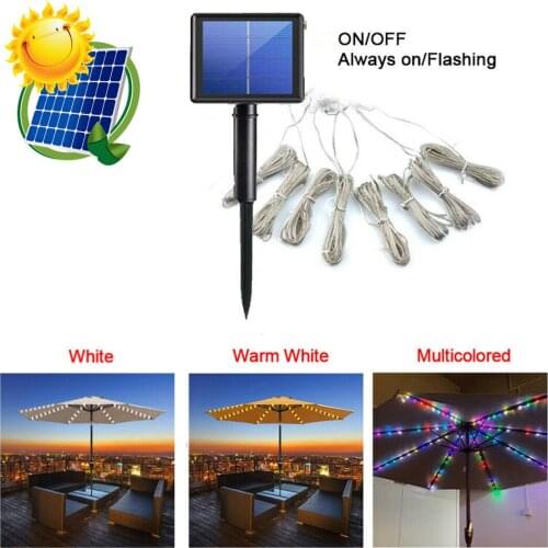 New LED Solar Umbrella Light Outdoor Camping Tent Beach Parasol Lighting Chain Flexible Wire Decorative Light