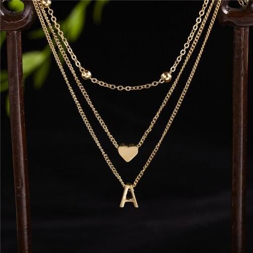 Fashion A-Z Initial Letter Infinity Love Heart Round Beads Multilayer Necklace For Women Alphabet 26 Letter Necklace Jewelry