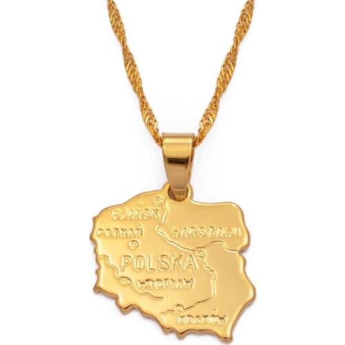 Anniyo map polska necklace pendants for women gold color jewelry map of poland chain fashion #004010