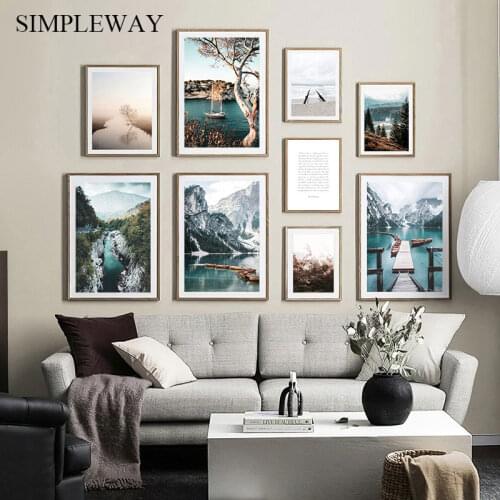 Scandinavian Nature Landscape Poster Mountain Lake Bridge Canvas Wall Art Print Painting Nordic Design Picture Modern Home Decor