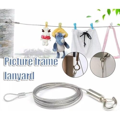Adjustable Picture Hanging Wire Stainless Steel Strong Wire Rope With Loop And Hook 2m For Lamp Billboard Cloth Rope Laundry