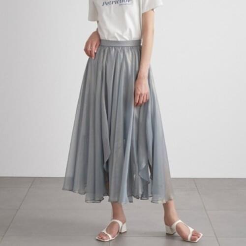 Japan Style Luxury Shinny Irregular Women Skirts High Waist A Line Loose Femme Faldas Summer Solid Chic Bling Feminino Skirt