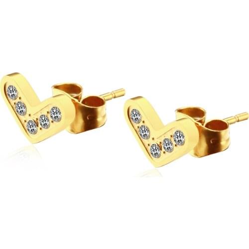 S925 gold love heart diamond earrings female Korean style simple zircon heart-shaped personality temperament small fresh student