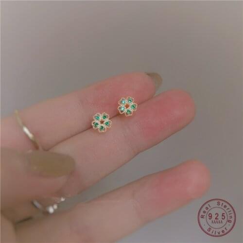 925 Sterling Silver Korean Hollow Exquisite Crystal Flower Plating 14k Gold Earrings Women Noble Luxury Wedding Gift Jewelry