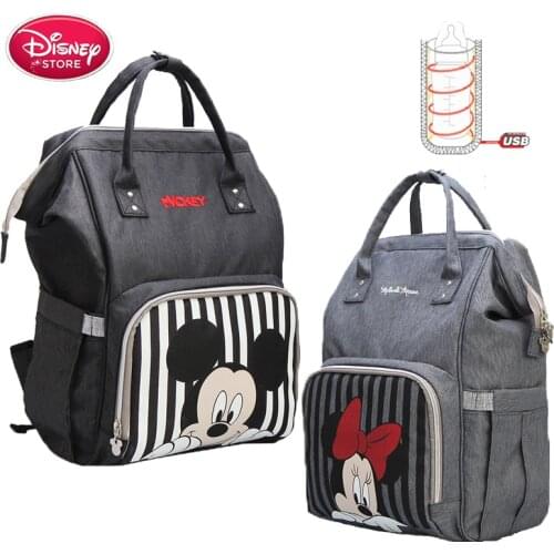 Disney Mickey Mouse Diaper Bag Backpack Baby Mummy Stroller Bag Mother Travel Bag Mickey and Minnie Backpack USB Bottle
