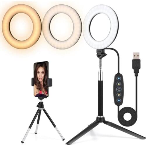 6.3" Led Light Ring For Selfie Lamp Ring Light Tripod With Lamp Photography Lighting For Youtube Holder Camera Phone Clip Studio
