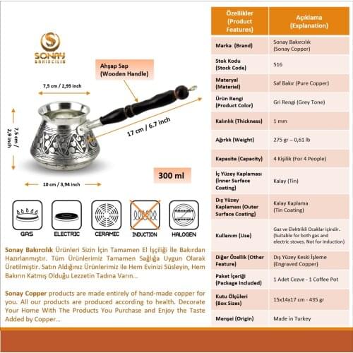 Thick Lump Antique Copper Coffee Pot 4 Cup Holder (516)