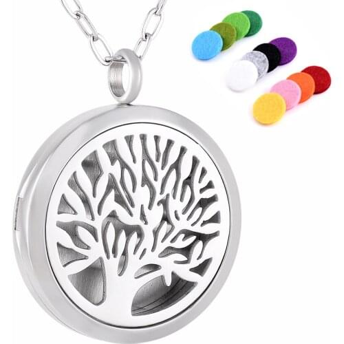 Tree of life Designed Perfume Locket Essential Oil Diffuser Necklace Stainless Steel Aromatherapy Pendant Fashion Jewelry