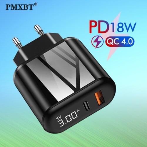 18W Quick Charge USB Charger Fast Charging Cable QC 4.0 3.0 Type C PD LED Display Phone Charger For iPhone Samsung Huawei Xiaomi