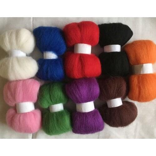 WFPFBEC DIY 70s 100% wool fiber mixture 9colors 10g/bag wool for needle felting handle tools set wool roving 90g