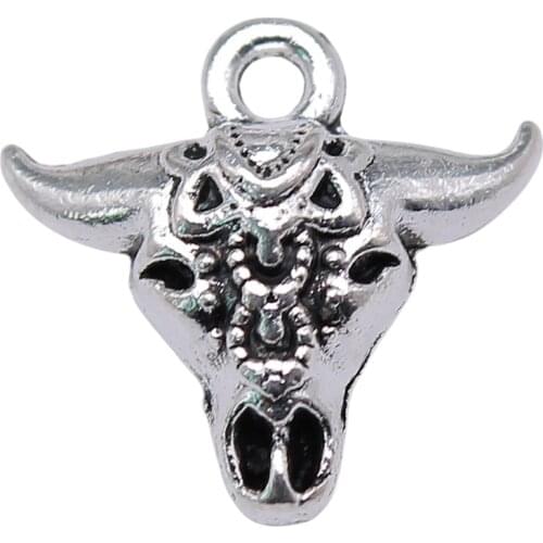 WYSIWYG 10pcs Charms Skull Bull Ox Star Head 17x16x7mm Antique Silver Color Pendants Making DIY Handmade Jewelry Finding