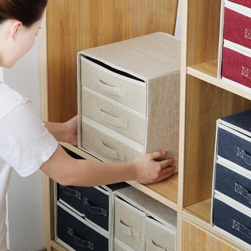 Cotton Linen Storage Box With 2/3 Drawers Clothes Socks Toy Snacks Sundries Organizer Set Fabric Boxes Cosmetics Household