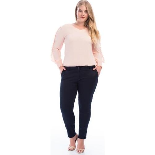 Pianoluce Ladies Linen Trousers Navy Blue 49116