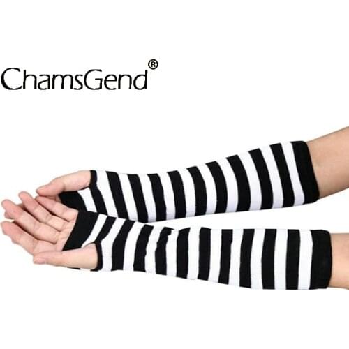 Women Striped Fingerless Long Gloves Winter Striped Wrist Arm Hand Warmer Knitted Gloves Mitten Arm Warmers Dropshipping