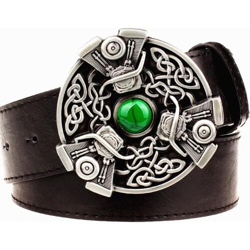 Retro women leather belt metal buckle carve Celtic knot pattern weave belts trend punk rock strap decoration belt gift for women