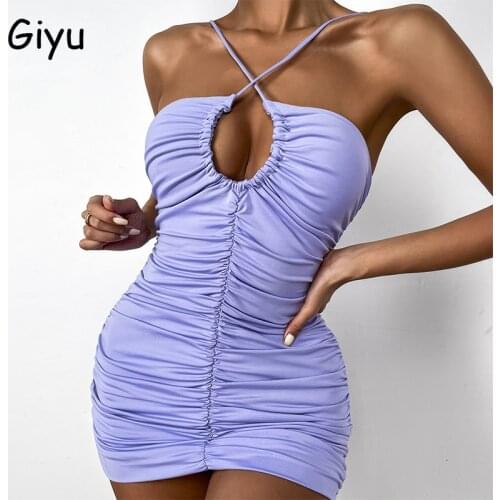 Giyu Club Party Summer Dress Women 2021 Sexy Bodycon Ruched Backless Vestidos Casual Elegant Lace Up Mini Dresses Femme Robe