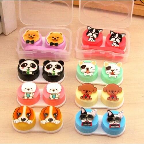 10pcs fashion new Cute Cartoon Panda dog Contact Lens Case with Mirror Tweezers Set Portable Nursing box for Gift 6.5*4.3*2.5CM