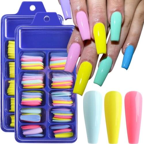 100Pcs/Set Color mixing False Nail Tips Full Cover Matte Acrylic Ballerina Fake Nails Tip DIY Beauty Manicure Extension Tools