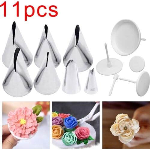 11PCS Rose Leaf Flower Cake Cream Decoration Tips Pastry Tools Stainless Steel Piping Icing Nozzle Head Dessert Decorators