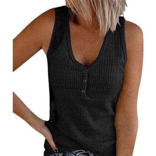 2021 Summer The New Womens Clothing Buttons Vest Solid Color V-neck Sleeveless T-shirt Coat