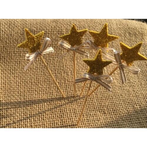 40pcs Glitter Stars Cake Toppers Party Supplies Gold theme Party Birthday Cake Garland Eve Sponge Paper Crown Cupcake Decorate