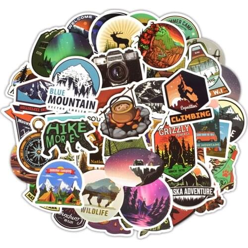 50PCS Outdoor Camping Stickers Waterproof Travel Suitcase Decor Beach Surfing Stickers DIY Guitar Surfboard Skateboard Stickers