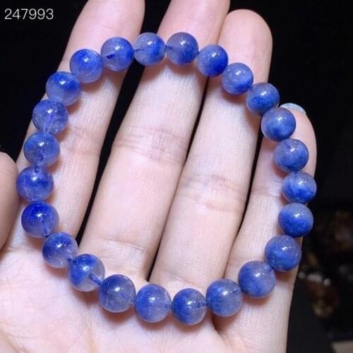 7.8mm Natural Blue Rutilated Dumortierite Quartz Clear Round Beads Bracelet For Women Men Fashion Wealthy Genuine AAAAAA