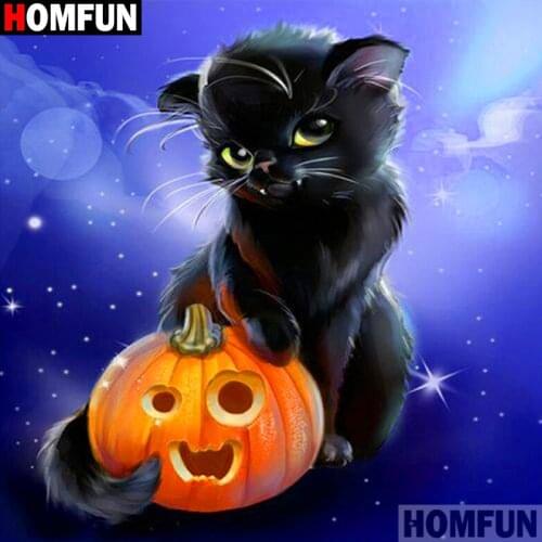 HOMFUN Full Square/Round Drill 5D DIY Diamond Painting "Cartoon cat pumpkin"3D Diamond Embroidery Cross Stitch Home Decor A20034