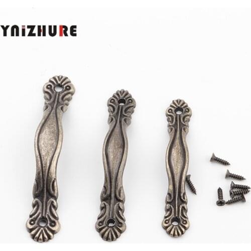 Antique Zinc Alloy European Drawer Handle Vintage Wooden Box Cabinet Storage Box Flower Handle Bronze Tone 10Pcs