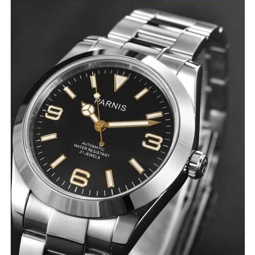 Parnis 40mm Silver Case Mechanical Automatic Men Watches Sapphire Crystal Miyota 8215 Watch With Box Gift 2021 Top Luxury Brand