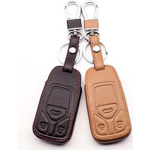 Soft texture leather car remote key case car-covers for Audi 2016 2017 B9 A4 Allroad Q5 Q7 TT TTS Car wallet car accessories