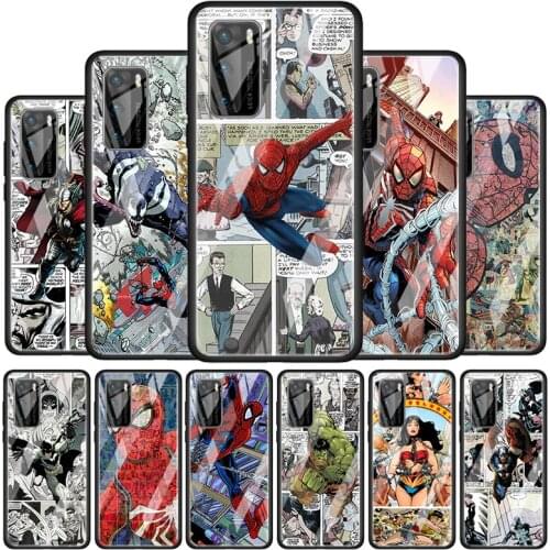 Marvel Comic Spider Man Tempered Glass Cover For P40 P30 P20 P10 P Smart Z Pro Plus Lite 2019 2020 2021 Phone Case Coque
