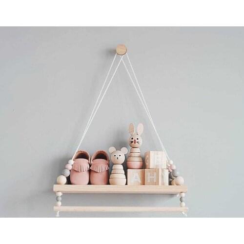 Kids Room Tassels Storage Shelf Wall Hanging Wood Rack Baby Kid Room Furnish Stand