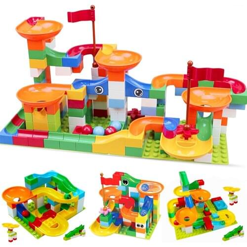 Kids 52-208Pcs Marble Race Run Maze Balls Track Building Blocks Slide Big Building Bricks Compatible Learning Educational Toys