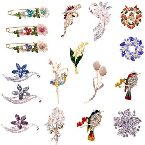 Enamel Animal Bird Flower Brooches For Women Girl Crystal Brooch Pins Christmas Gift For Women Party Gift