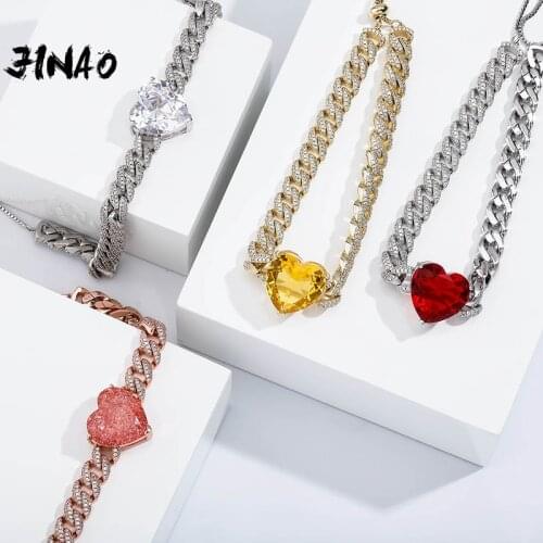 JINAO 2020 New HIP HOP Heart Necklace With 9mm Cuban Chain Full Iced Out Cubic Zirconia High Quality Fashion Jewelry Gift