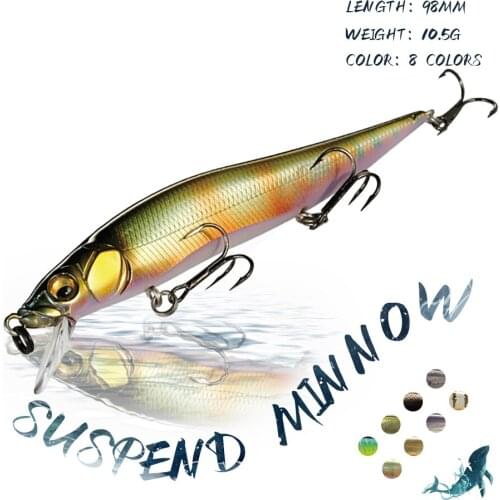 KoKossi 1PCS 98MM/10.5G Minnow Fishing Lure Suspend Hard Bait 3D Eyes Wobblers Artificial Bait Pencil Carp Fishing Tools Tackle