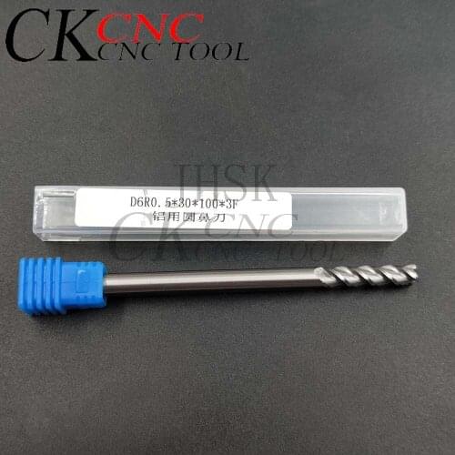 Round nose End mills for colored aluminum HRC55 D6mm L100mm 3F aluminum milling cutter tungsten carbide steel end mill