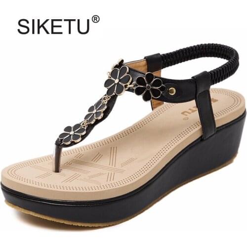 Summer Bohemian Style Shoes Women Appliques Wedge Shoes Sexy Womenns Platform Beach Shoes 5.5cm Heels Solf Sole Sandals Size 40
