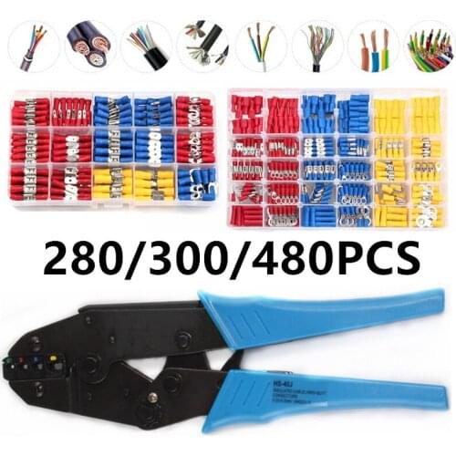 280/300/480PCS Assorted Spade Terminals Insulated Cable Connector Electrical Wire Crimp Butt Ring Fork Set Ring Lugs Rolled Kit
