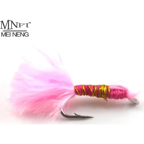 MNFT 10Pcs 10# Fly HooksStalking Bugs Pink Woolly NymphsTrout Flies Fly Fishing