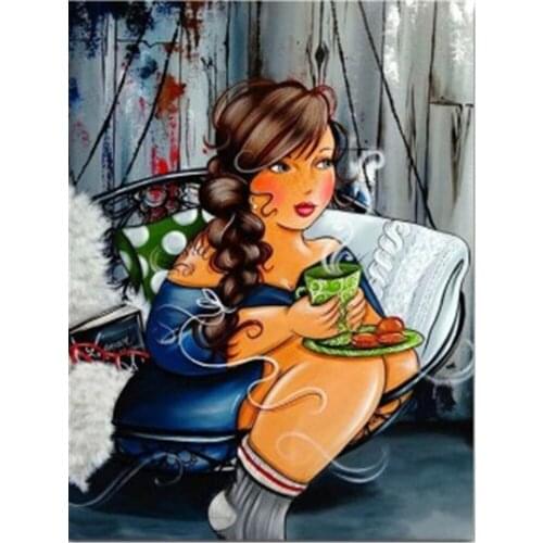 Cartoon Woman Pre-Printed 11CT Cross-Stitch Embroidery Kit DMC Threads Handicraft work Handmade Craft Counted Decor